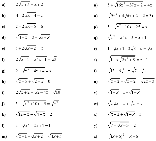 Irrational equations and inequalities - Exercise 1